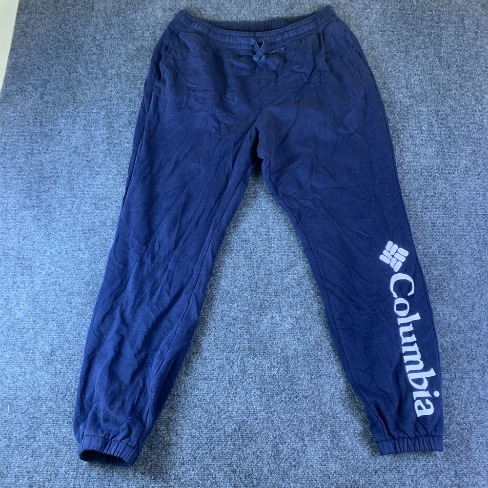 Columbia Trek Jogger Pants Mens L Blue Good Fleece Lined Tapered Running AM5441